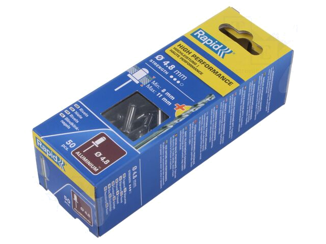 Klinkn; aluminium; Diam.klinkn: 4,8mm; L.klinknagel: 14mm; 50st. Klinkn; aluminium; Diam.klinkn: 4,8mm; L.klinknagel: 14mm; 50st.